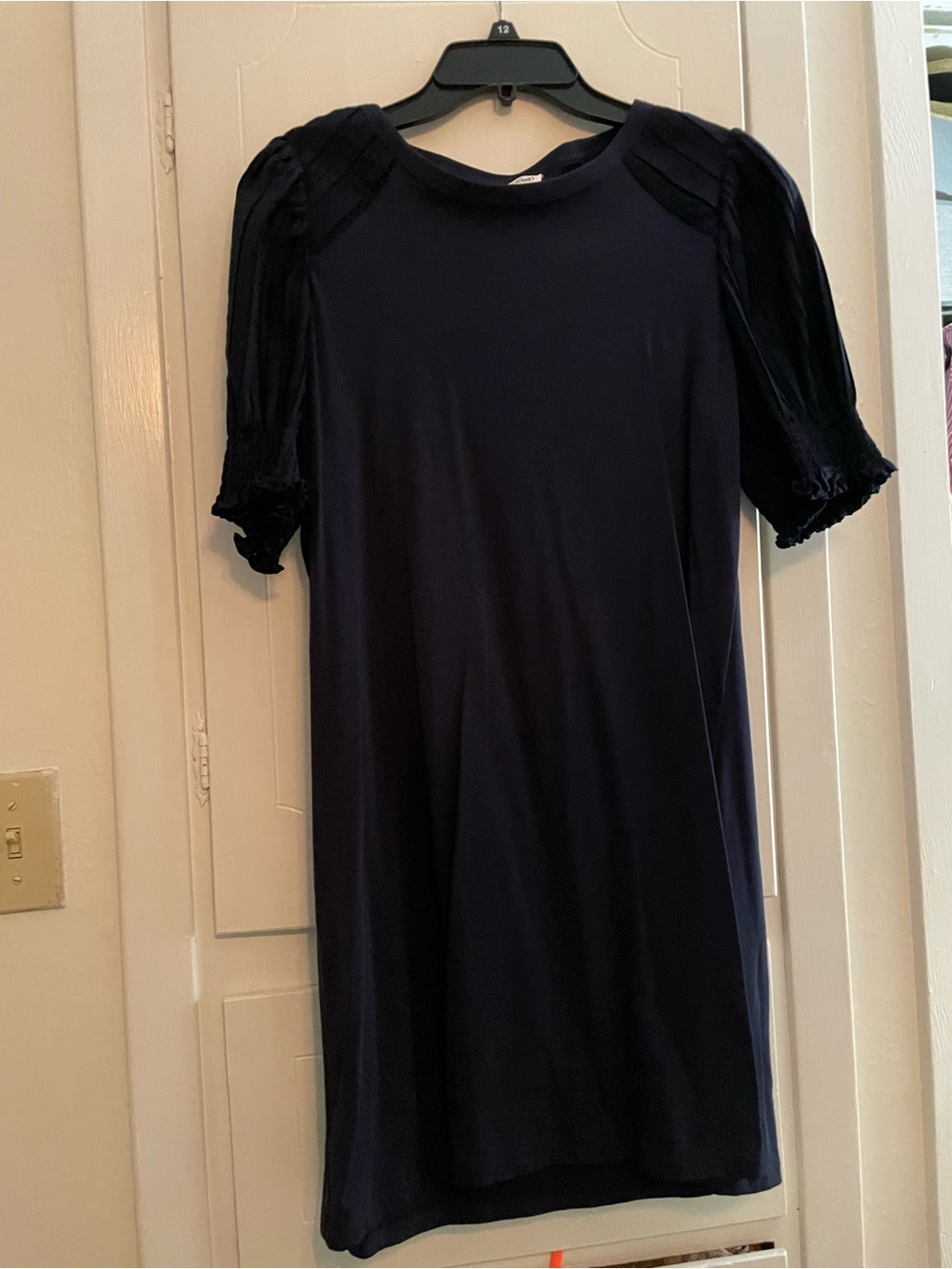 Calvin Klein Navy Blue Midi Dress with Puff Sleeves
